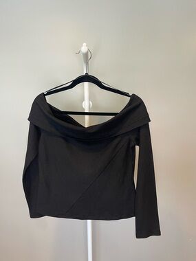 Elodie Black Waffle Knit Off-the-Shoulder Top NWOT